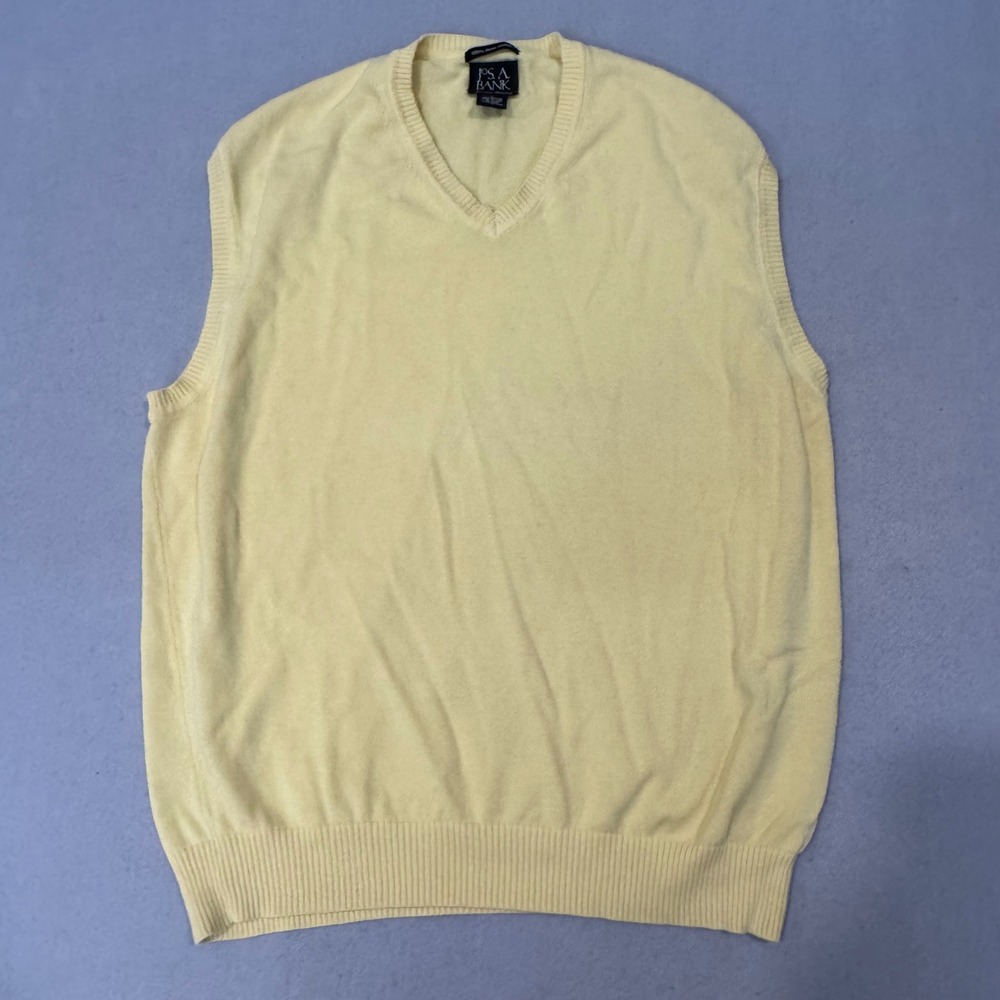 Jos. A. Bank Sweater Vest Mens Large Yellow V-Neck Pima Cotton Signature Knit